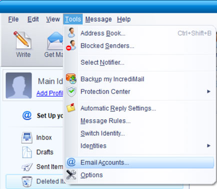 Setup ICA.NET email account on your IncrediMail Step 1